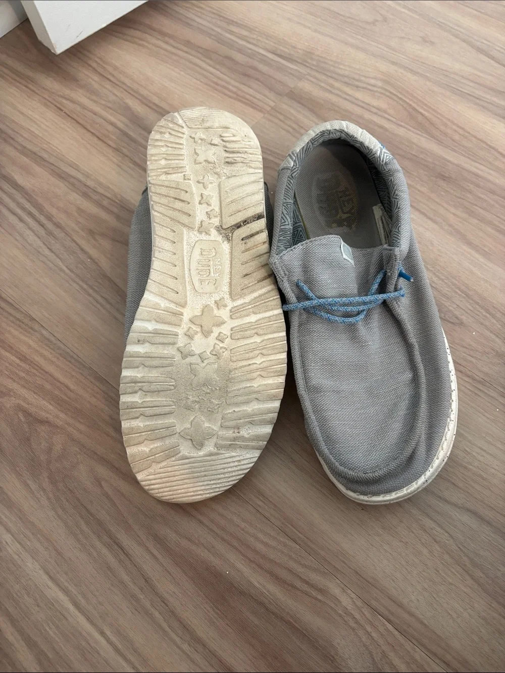 Hey Dude Gray Canvas Slip-Ons with Blue Laces M10